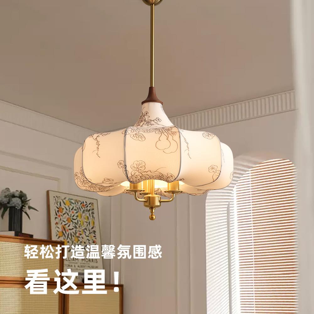法式复古卧室吊灯花纹布艺灯中古风书房衣帽间南洋美式灯餐厅灯具