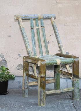 凳竹椅子背椅手工老式家用高成喝51245人茶复古靠编织竹编藤椅阳