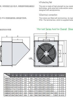 亿利风机YQ/YAR/YAW系列达壁式轴流风机YAQ/YAR/YWHLZA450-4AD