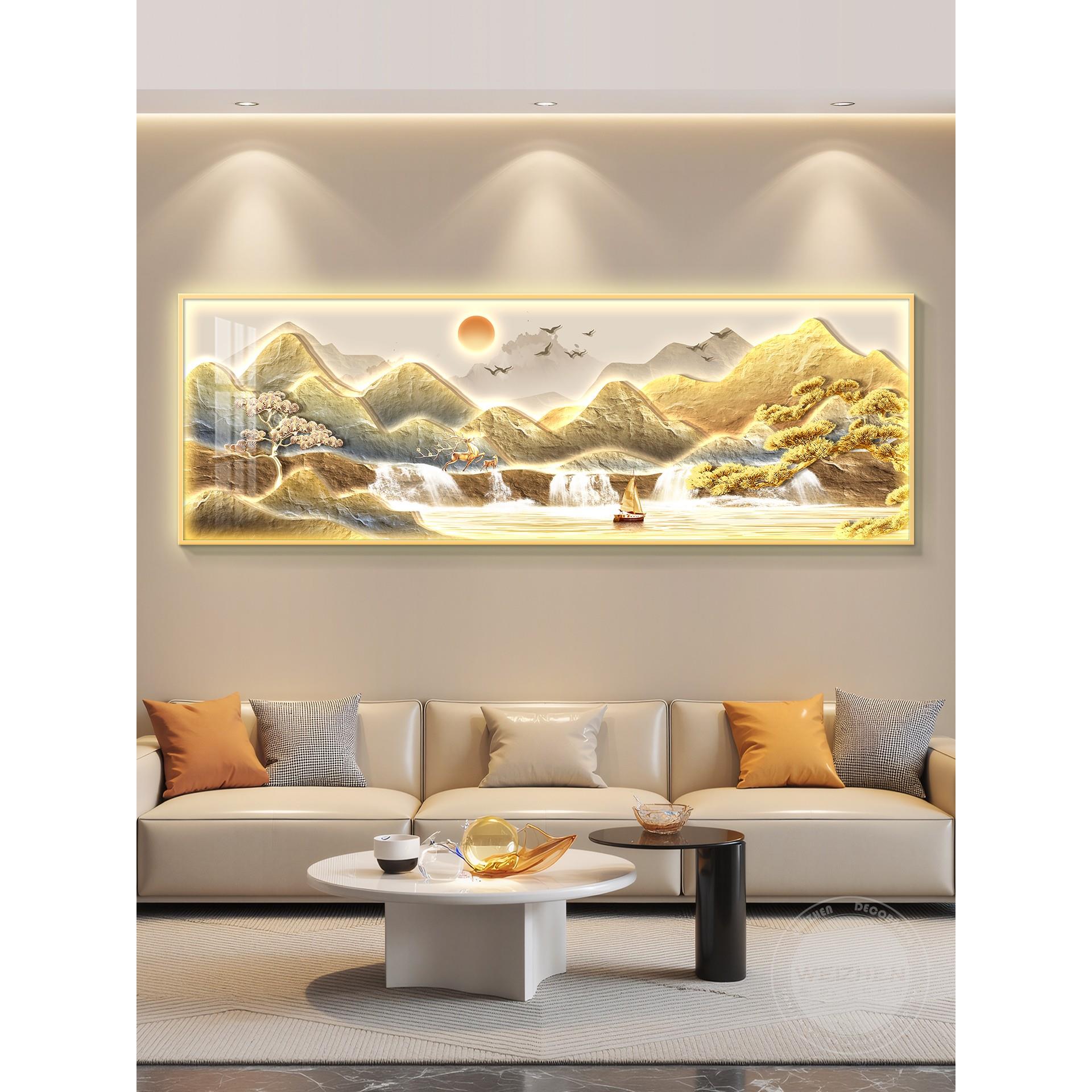 旭日东升led灯轻奢客厅装饰画沙发背景墙挂画壁画简约现代高级感