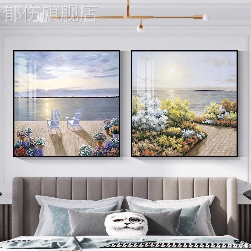 斯堪的纳维亚风格卧室墙壁装饰画室内客房背景墙壁画无冲孔卧室床