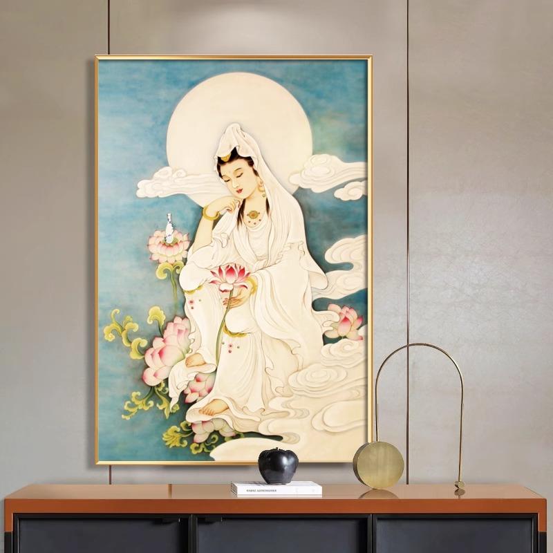 观音菩萨画像挂画佛像中式佛堂送子观世音西方三圣阿弥陀佛装饰画