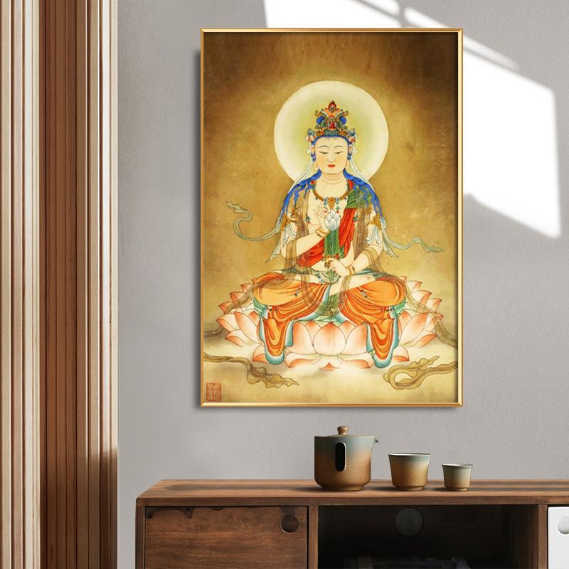 观音菩萨画像挂画佛像中式佛堂送子观世音西方三圣阿弥陀佛装饰画