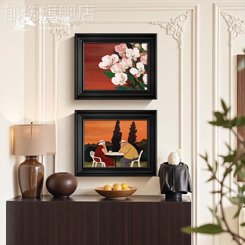小众艺术中古风斗柜装饰画人物花卉客厅壁画轻法式沙发背景墙挂画图片