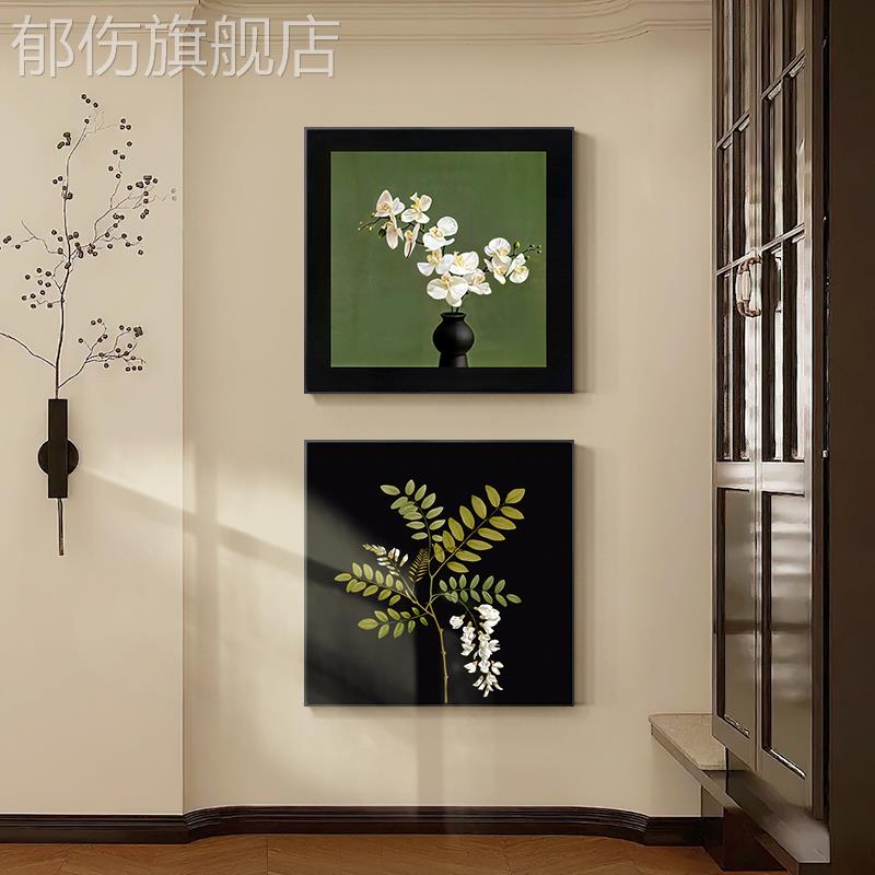 中古风玄关装饰画法式复古花卉客厅卧室床头挂画入户正对门壁画图片