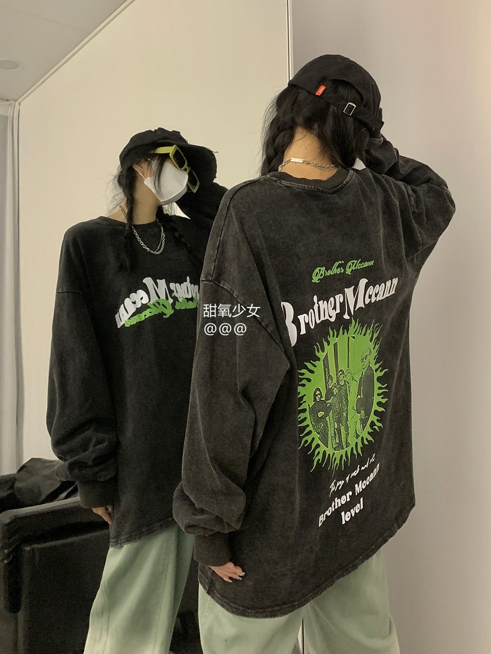 美式高街水洗黑做旧短袖t恤夏季休闲宽松纯棉半袖男女款大码T恤衫