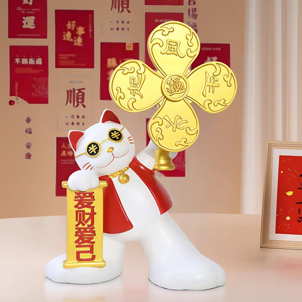 旋转风车招财猫摆件风生水起办公室玄关桌面客厅家居装饰品摆设