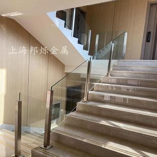 楼梯玻璃栏杆12MM超白钢化玻璃扶手厂家上海不锈钢护栏 上海家装