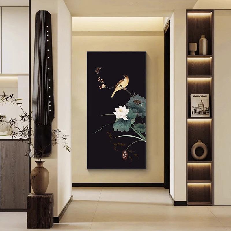 中古风花年装鸟图饰画玄关画225新款0黑白高端壁画走ZA0510廊过道