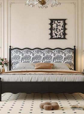 法式实木床现包代简约双人床黑色复古米5软靠1.8m风主WPK1卧中古