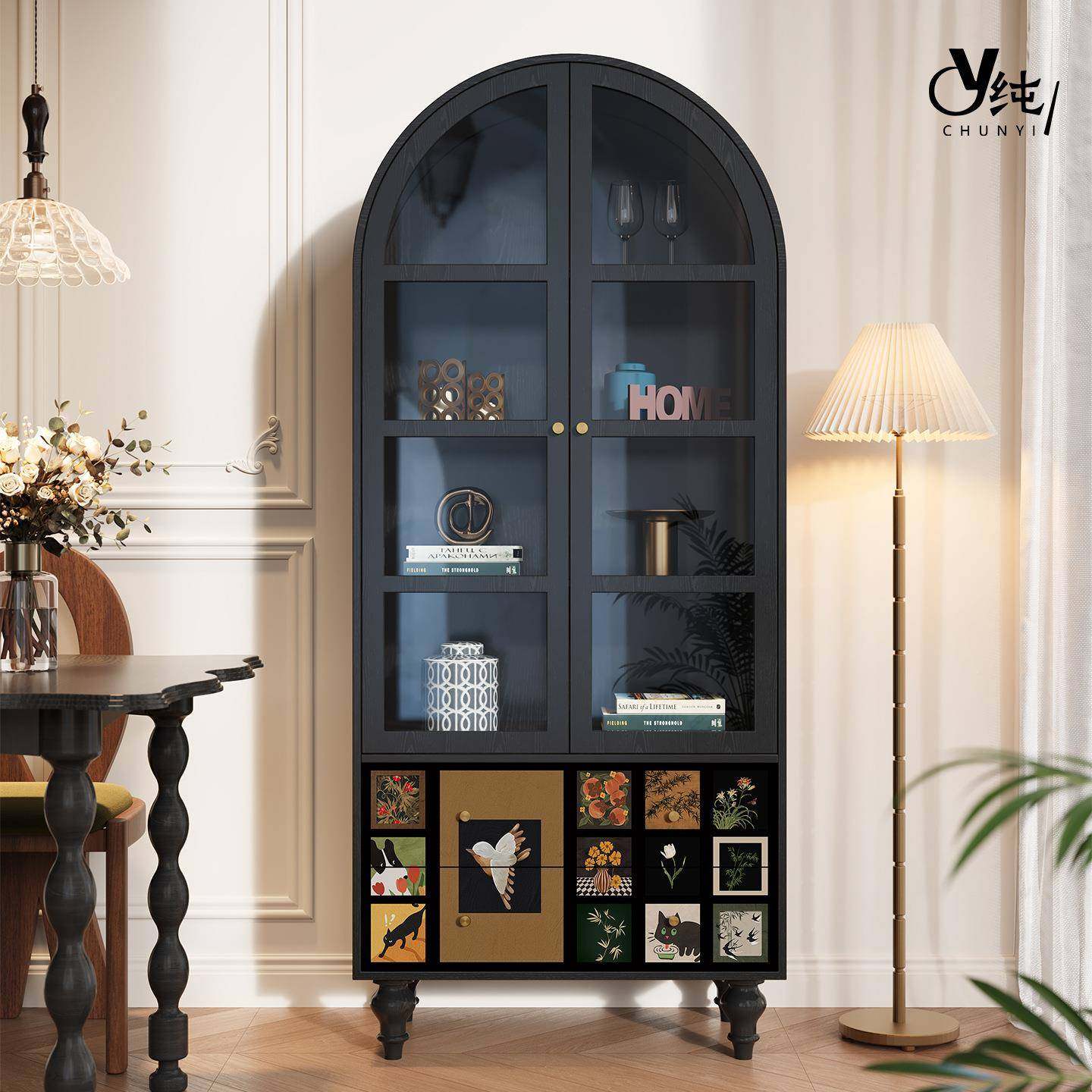 卡莱克格子餐边柜中古柜风实木璃书柜茶水柜客靠厅墙收纳玻酒SJG0,住宅家具,酒柜,淘宝优惠券,粉丝福利购,淘宝优惠卷