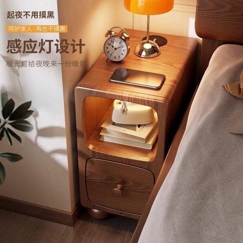 带实木床头迷你小型极窄TYC灯床边夹超窄简约现代卧室缝窄边置柜