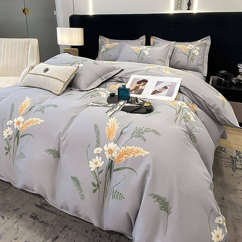 28磨K加525厚纯棉毛四U件套冬季式床上用品简约保暖被套双人欧床