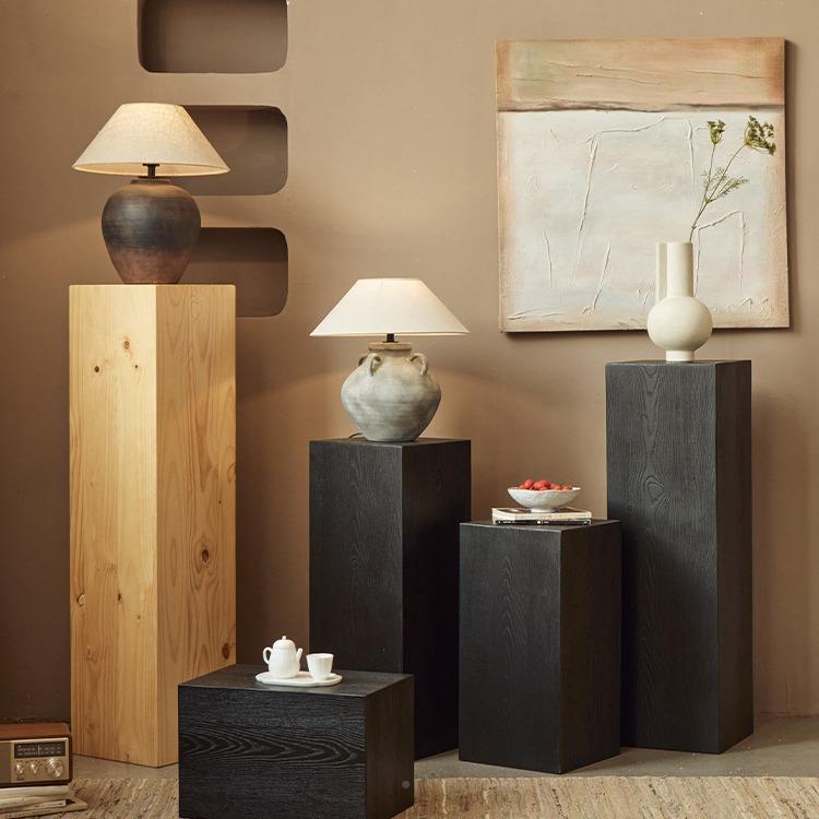 诧设寂风实木方木桩原木计师摆宿件酒店炭黑木墩墩树墩312摆件民