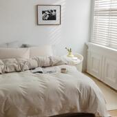 日式 色织全棉水棉宿件WET四套纯棉细条纹简约民床上用品床洗单三