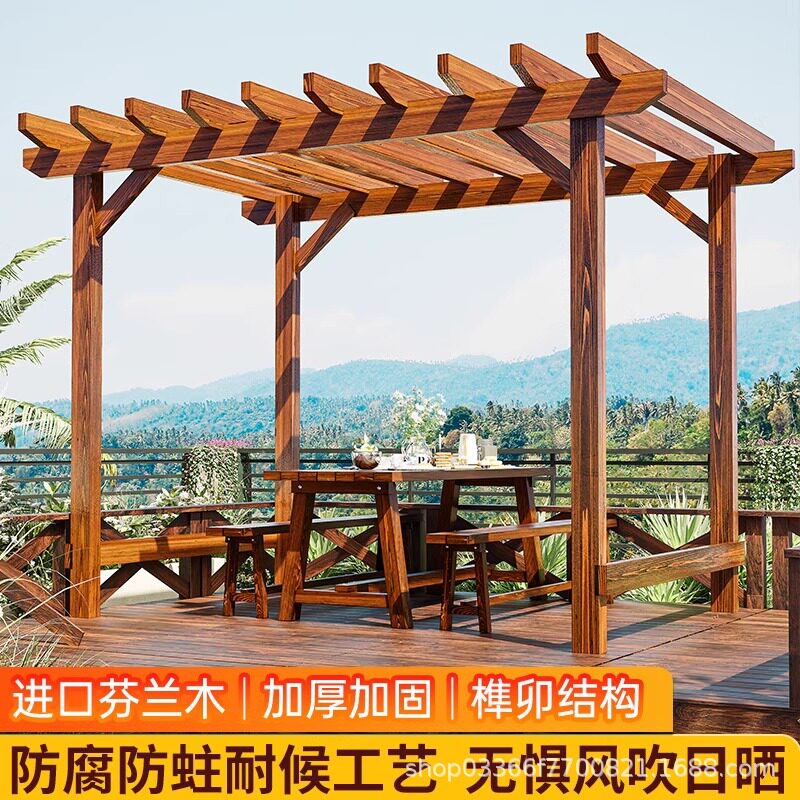 防腐木露台葡萄架楼顶爬藤架屋顶花园凉亭户外楼上遮阳棚楼台凉棚