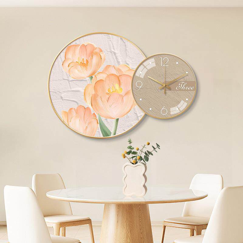 挂奶油风钟表挂时钟客厅红家用尚20PVC-SD-Y25新款网创意免打孔静