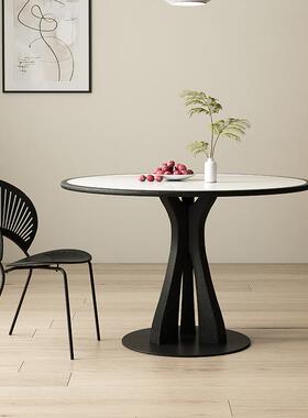 7多塔T圆形餐桌家用FIU小户板型法复式古风餐厅纯白纯黑实木包边