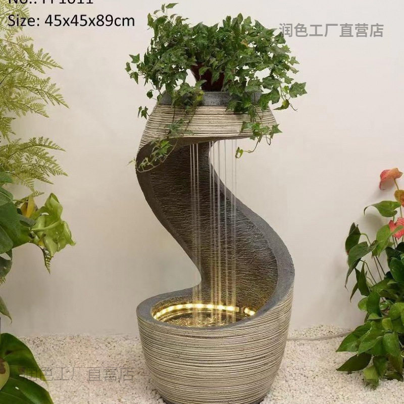 欧式轻奢流水喷泉现代客厅循环水景装饰品玄关招才落地加湿器摆件