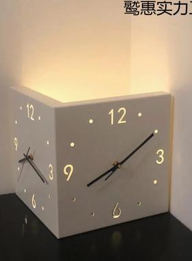 转角双面挂钟厅创客意约现代两面拐简时钟GZ66008表免打孔角静音