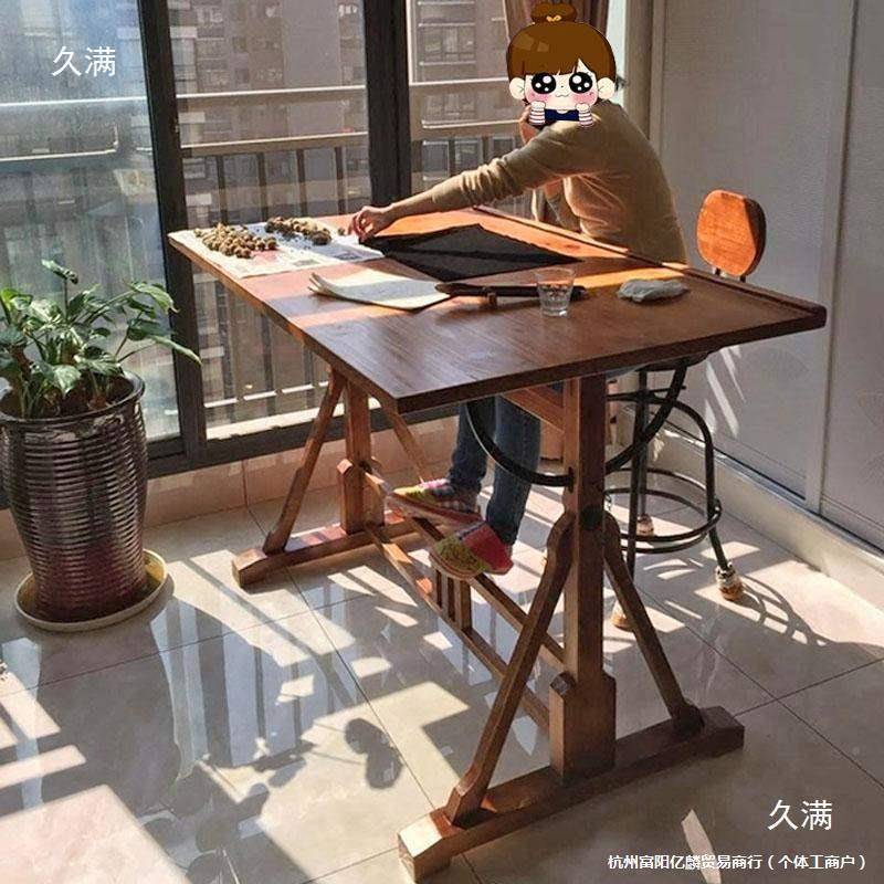 计美式实手绘画木MLJ架画案设工作台美术绘绘画简易斜面书桌画图