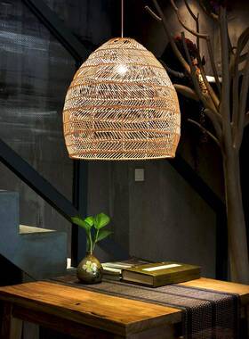 日吊田式吊藤灯餐厅吧台卧室书房灯茶NMX室藤编中式园民宿榻榻米
