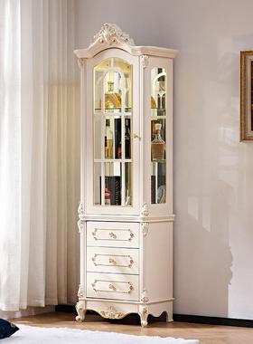 欧单门酒柜厅靠墙展TUE式示柜装饰柜边子法式奢华雕花客餐柜白色