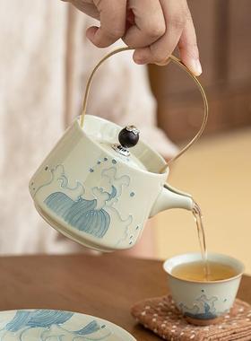 容铜梁泡壶单陶瓷大量茶具过滤网民宿复古SCE茶壶壶泡茶釉下彩海
