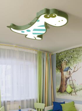 儿童房灯DKL代吸顶灯现简约卧室灯男女孩创绿色恐龙意孩LED温馨灯