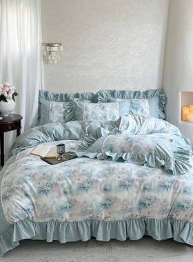 复YMD43466古风棉全加厚磨四件套纯棉床单被套法式公主褶皱花边毛