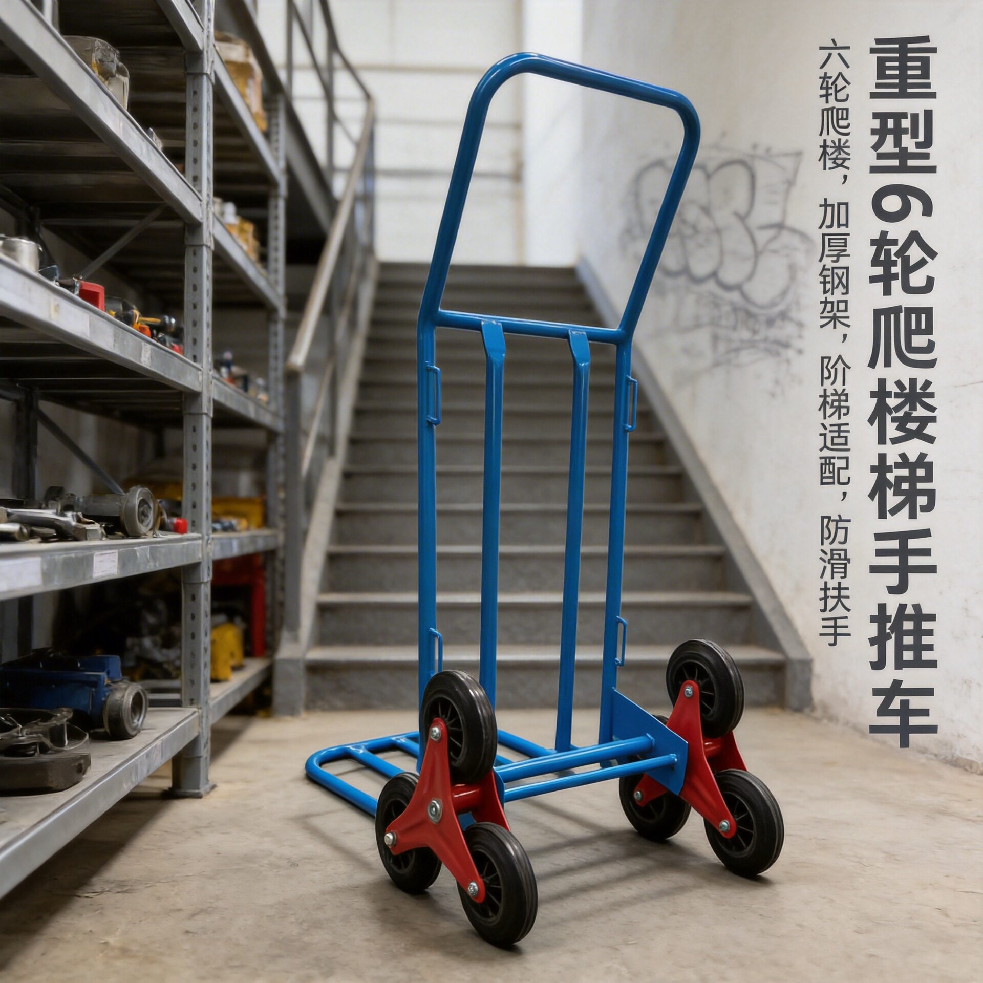 重型6轮静音爬楼梯折叠手推车
