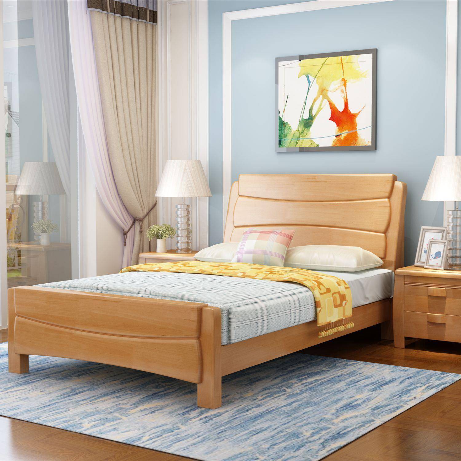 厂直5销169#中式实木床1.2m单人床1.3物小户型现代简约儿童家储高