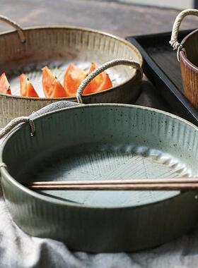 用日式食陶器复古深盘VAW陶瓷盆餐盘碗盘家餐具盆简约瓷粗陶水果