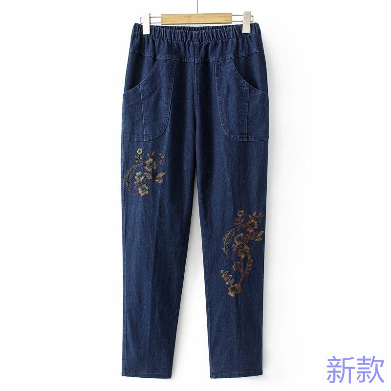 中老年人牛仔裤女妈装春秋裤子妈奶奶长裤外穿休闲老人太太松新款