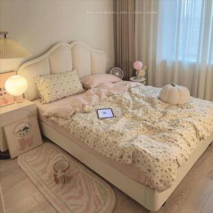 法式奶油风真皮床网红大司马蝴蝶公主床主卧室1米8双人床储物婚床