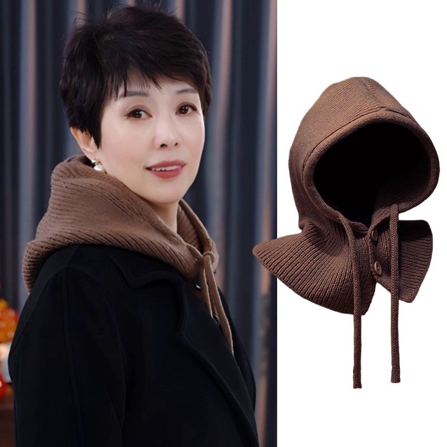秋冬新款套头帽子围巾一体帽护颈