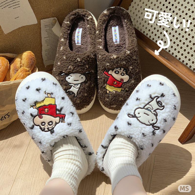 蜡笔小新棉拖鞋情侣居家秋冬防滑加厚毛毛鞋动感超人动漫周边加绒