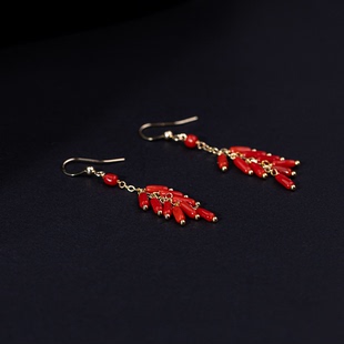 【大章鱼专属】红珊瑚耳饰气质耳坠耳钩2.5-3.5mm（多样性发货）