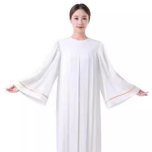 中老年演出团体服白衣白袍宽松大码诗G服装 服装定制 部分现货