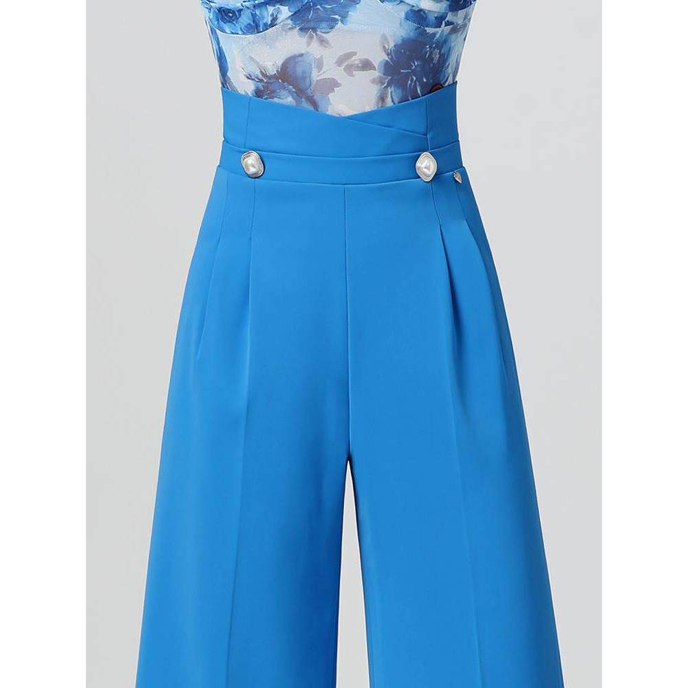 丹宝罗品牌国标舞摩登女裤新款天蓝色四季摩登舞练功裤拉丁教师裤