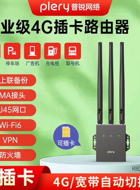 plery普锐R802插卡4g工业路由器百兆网口4G转有线转WIFI车载WIFI安防监控充电桩售货机广告机停车场网络方案