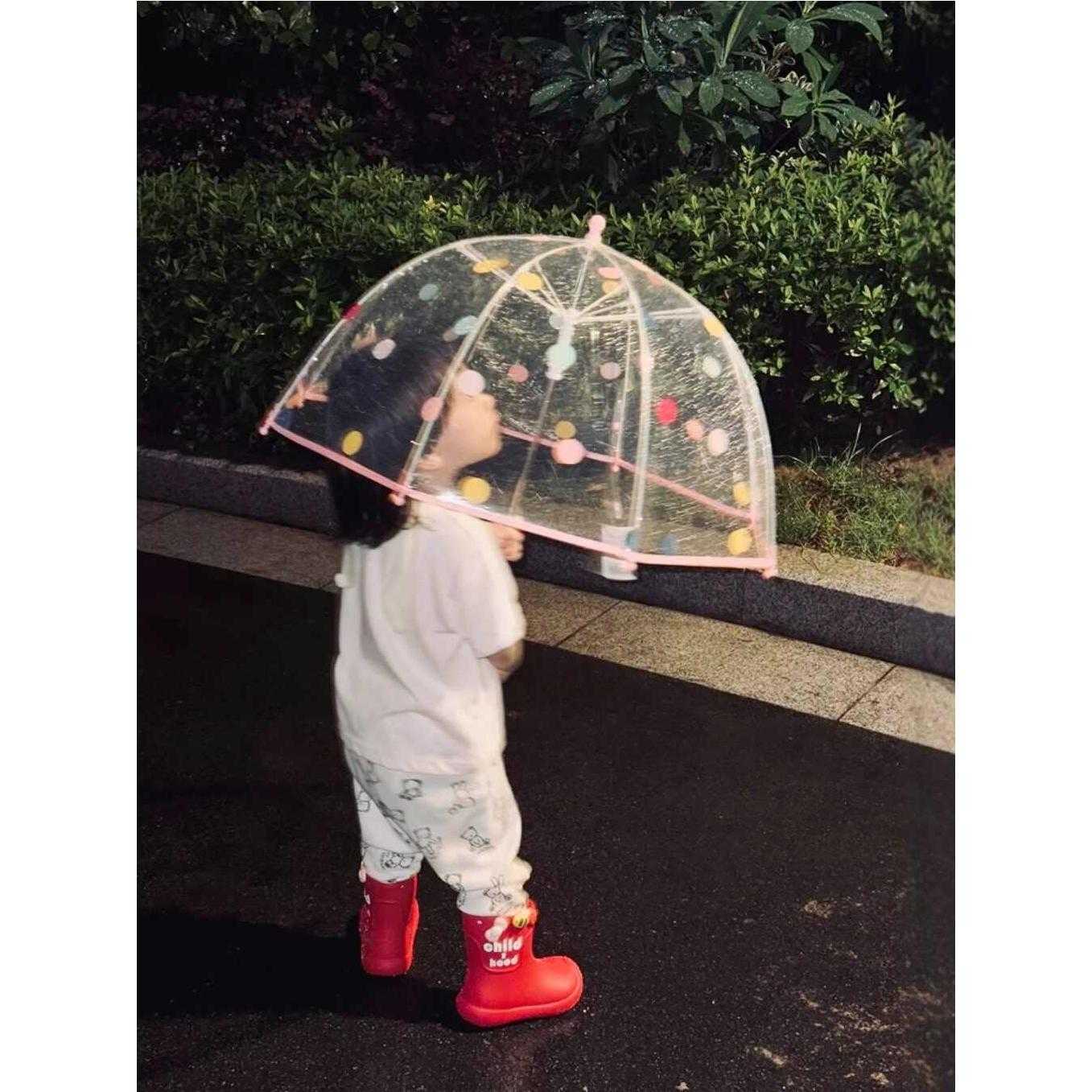 波点透明雨伞儿童小巧可携式