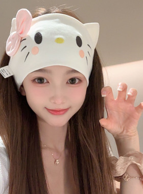 豆米果夏季纯棉透气月子头巾-萌猫帽-孕妇产后防风可爱