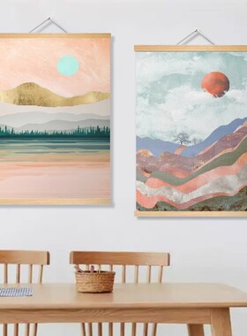 抽象粉系北欧挂布画卧室竖版唯美抽象风景布艺挂画金色山水墙壁画