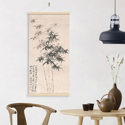 郑板桥竹子国画竹报平安挂画布艺新中式客厅装饰画过道玄关挂布画