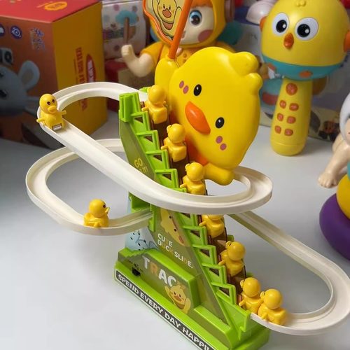 婴幼儿早教益智玩具小黄鸭电动爬梯轨道音乐滑滑车小宝宝生日礼物