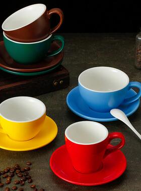 欧式咖啡杯套装黑色拉花杯简约陶瓷白色奶茶杯卡布其诺300ml杯碟