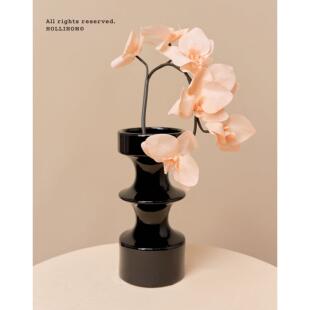 逅里Hollihom 黑色法式中古风陶瓷花瓶 餐柜电视柜餐桌玄关摆件