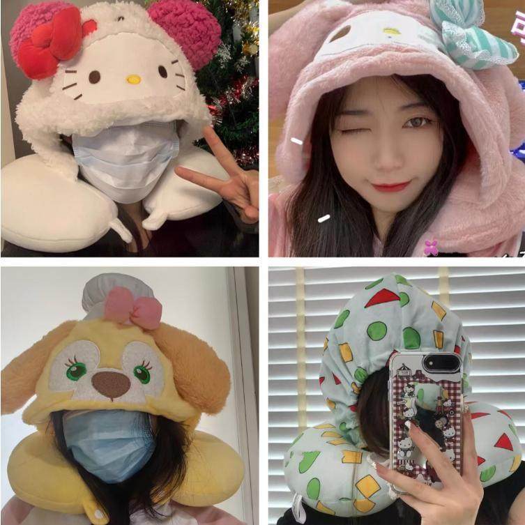 包邮可爱卡通美乐蒂加大连帽U型护颈枕午睡枕头旅行飞机带帽子u枕,床上用品,U型枕/便携枕,淘宝优惠券,粉丝福利购,淘宝优惠卷