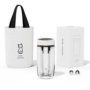 造物集新款玻璃杯双层耐高温茶杯水杯可携式男商务泡茶杯带茶漏杯